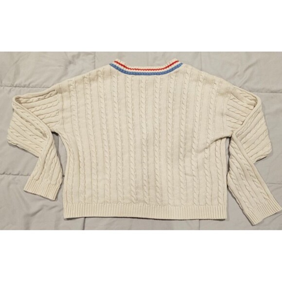 Prince Pickleball Cable Knit Cropped Cardigan in Ivory with stripes size XL - Picture 11 of 11